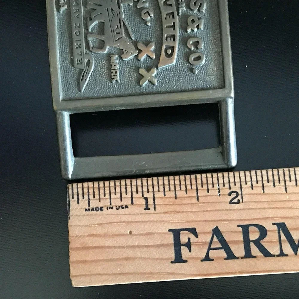 Vintage Levi Strauss Brass Belt Buckle Two Horse Pull Original Riveted USA Made